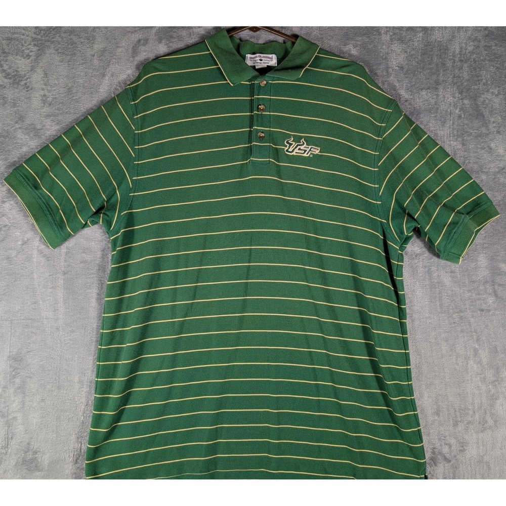 Vintage USF South Florida Bulls Boca Classics Striped Polo Shirt Green Men's XL
